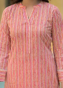 Rangeela stripes pink printed cotton suit set with dupatta( Plus Size)