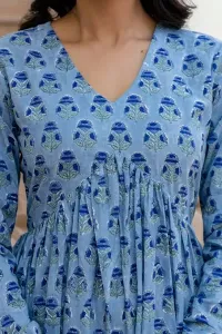 Rosso Blue Handblock Printed Short Kurta