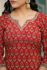 RED CHAKORI STRAIGHT FIT KURTA AND PANT ONLY