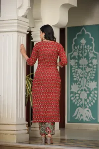 RED CHAKORI STRAIGHT FIT KURTA AND PANT ONLY