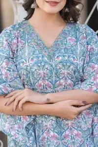 Sky Blue Semi Formal Handblock Kaftan