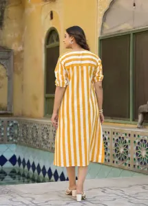 Mango Yellow Printed Cotton Dress
