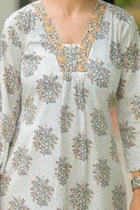 Zehra Ivory Floral Mughal Print Kurta Pant Set