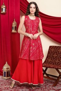 Elegant Peach A-line Kurta Sharara Set with Dupatta for Women