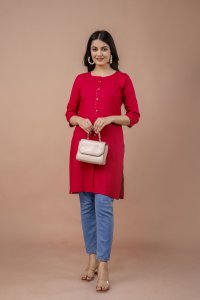 Minimal Red Straight Kurta for Women – Everyday Casual Look