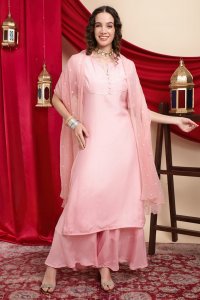 Graceful Light Pink Sharara Kurta Set with Embroidered Dupatta