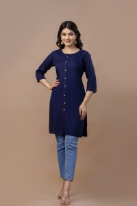 Chic Navy Blue Straight Kurti with Button Detailing