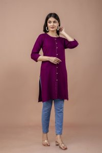 Elegant Maroon Straight Kurti with Minimal Gold Button Detailing