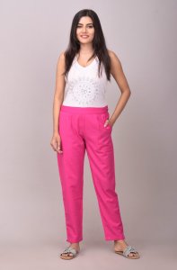 Trendy Pink Cotton Straight Pants for Women