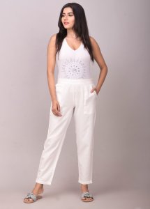 Classic White Cotton Straight Pants for Women